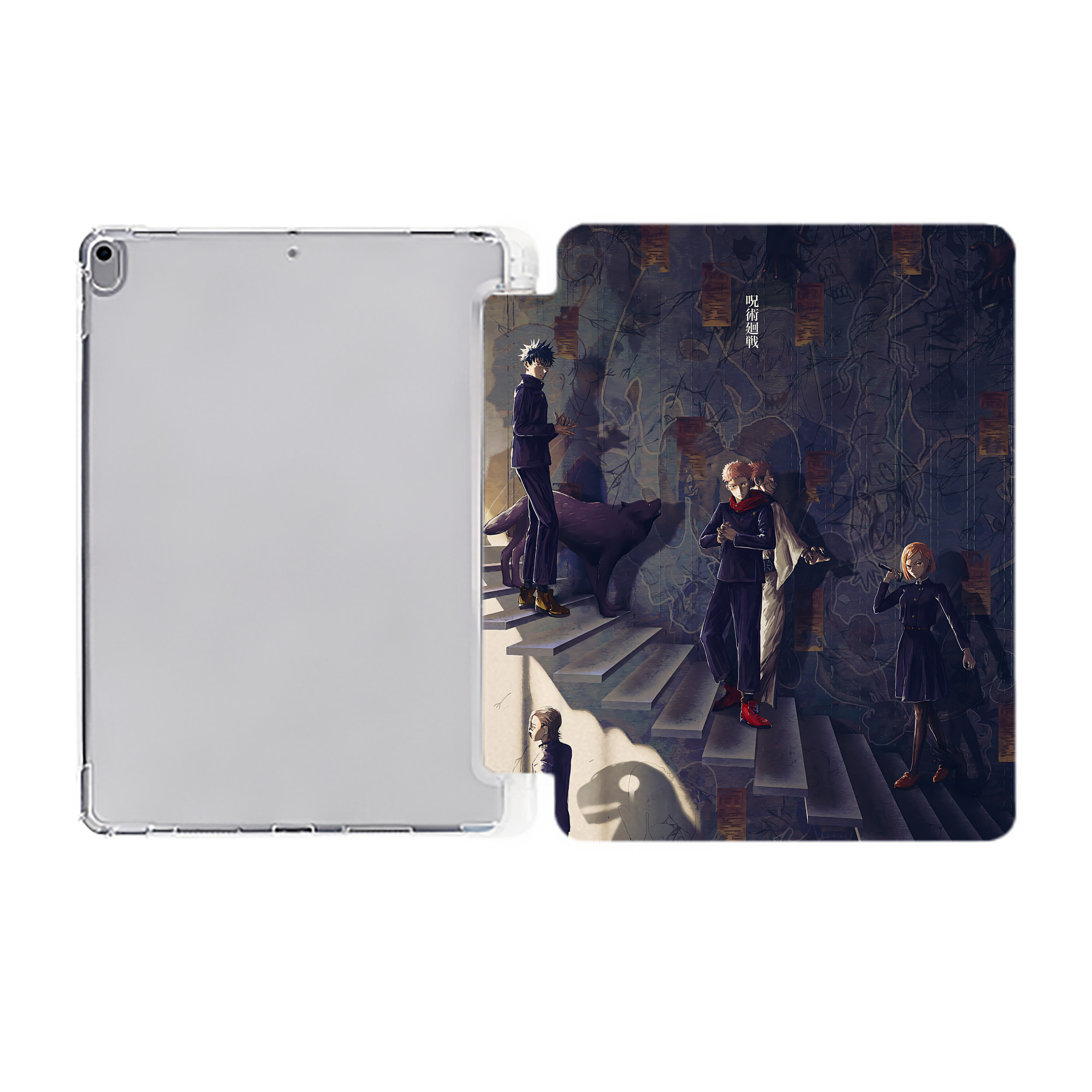（画像用） 呪術廻戦 Jujutsu Kaisen IPad ケース ペン収納付き 三つ折りスタンド PUレザー×シリコン 対応機種9.5/10.5/10.9インチ